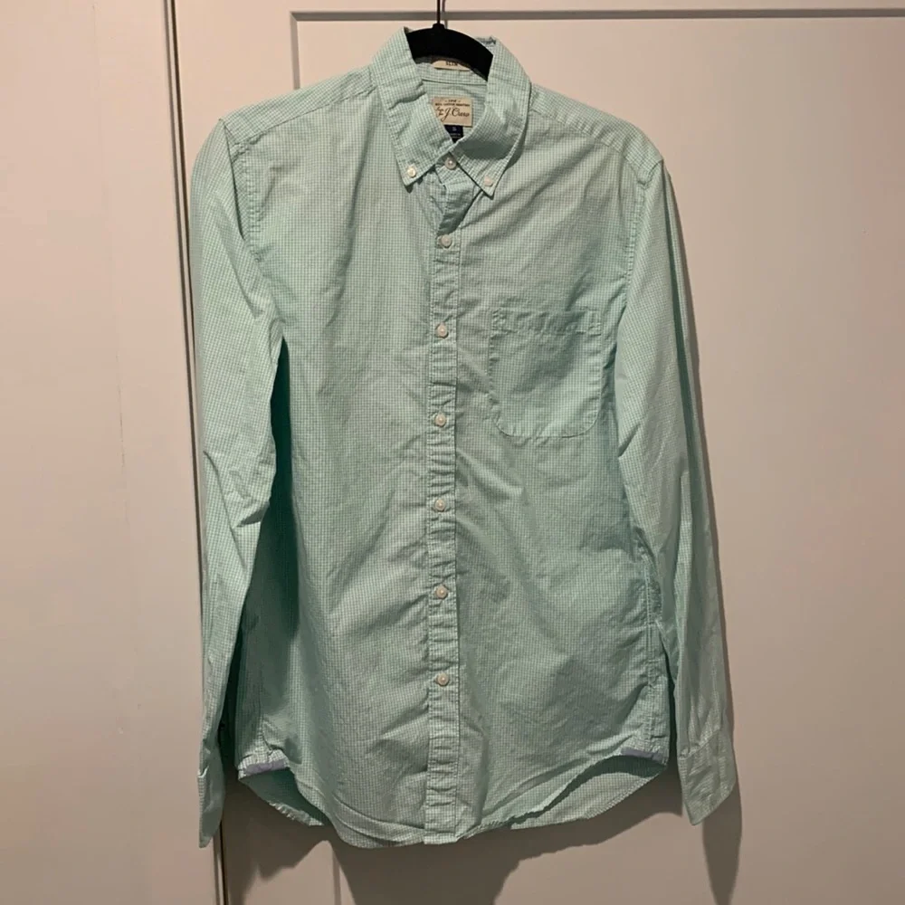 J. Crew Slim Fit Men’s Mint Green Gingham Cotton Shirt